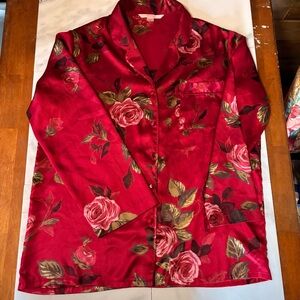 Victoria's Secret Red Floral Satin Pajama Shirt